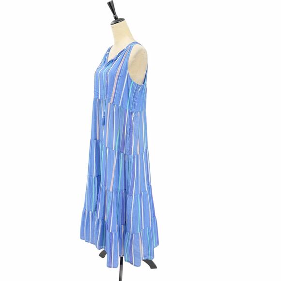 Destination 365 QVC Blue Stripe Tiered Sleeveless Breezy Cotton Maxi Dress - Picture 3 of 11